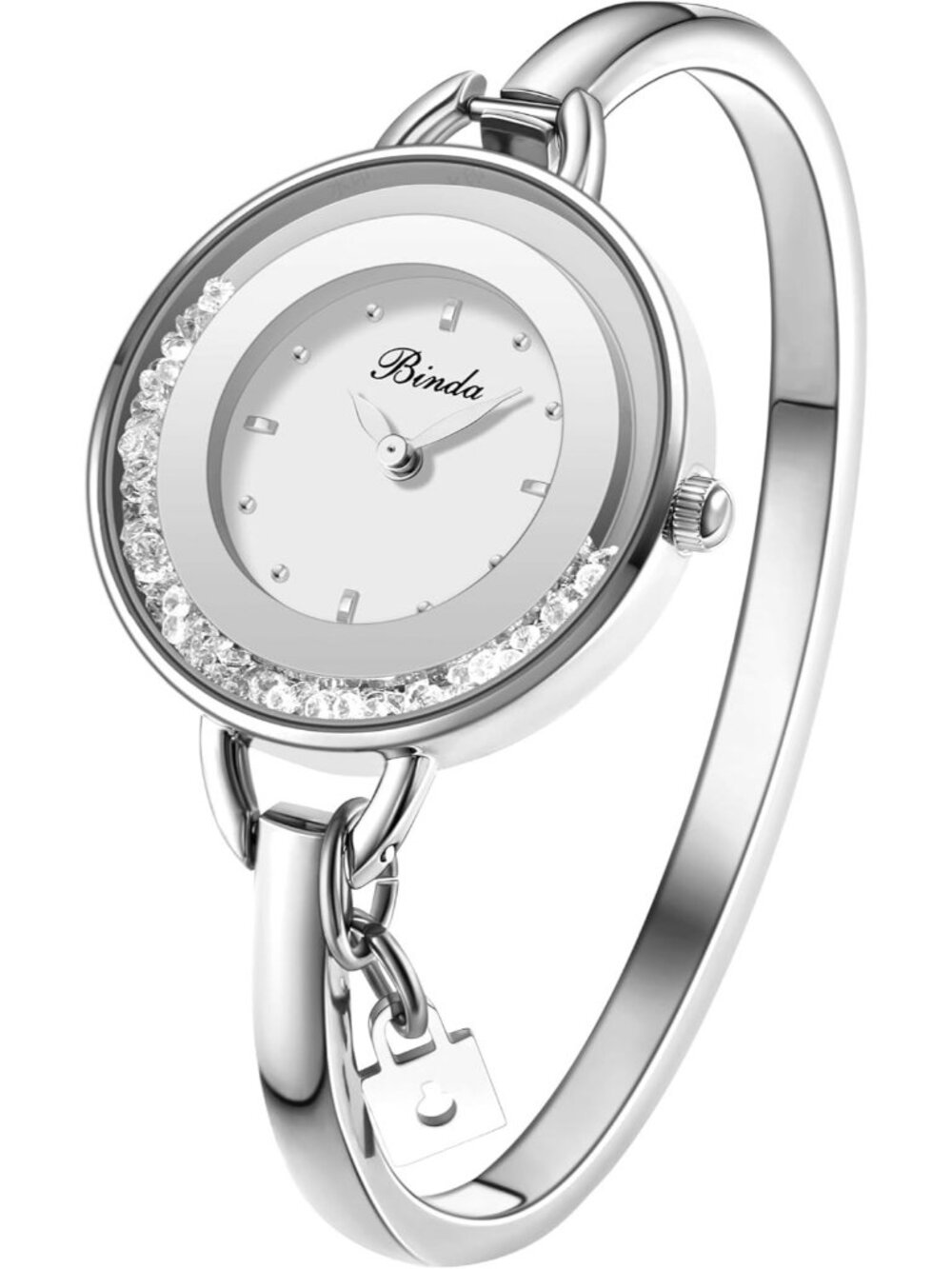 Binda Womens All Silver Quartz Stainless Steel Bracelet Elegant Dial Round Watch
